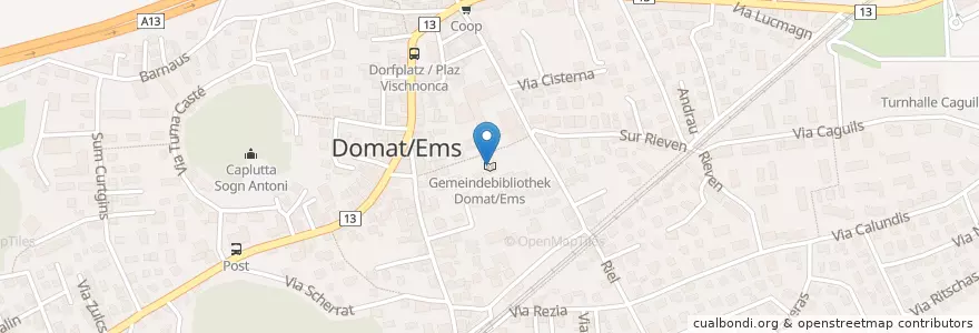Mapa de ubicacion de Gemeindebibliothek Domat/Ems en Suiza, Grisones, Imboden, Domat/Ems.