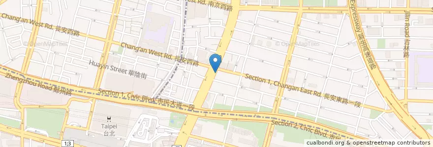Mapa de ubicacion de 考乍熋宝 en 臺灣, 新北市, 臺北市, 中山區.