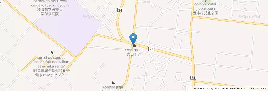 Mapa de ubicacion de 吉田石油 (Yoshida Oil) en 일본, 이바라키현, 稲敷郡, 阿見町.