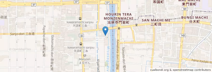 Mapa de ubicacion de 珉珉 　三条大橋店 (Minmin Sanjo Oohashi) en Japonya, 京都府, 京都市, 中京区.