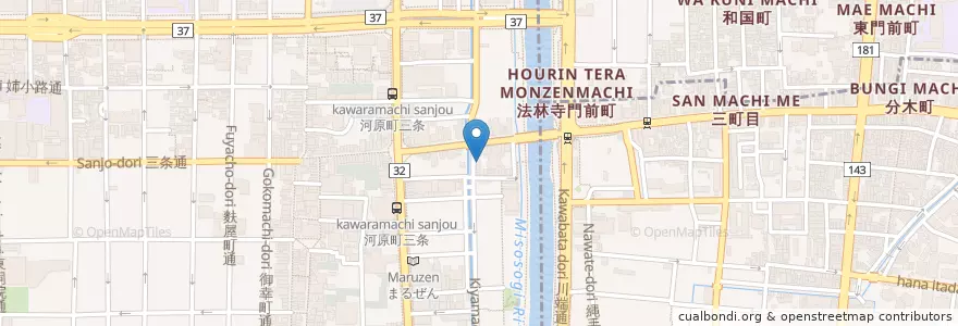 Mapa de ubicacion de 博多長浜ラーメンみよし (Hakata Nagahama Ramen Miyoshi) en 일본, 교토부, 京都市, 中京区.