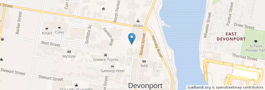 Mapa de ubicacion de Hudsons Coffee en Avustralya, Tasmania, City Of Devonport, Devonport.
