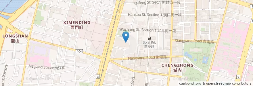 Mapa de ubicacion de 中山堂無障礙廁所 en تايوان, تايبيه الجديدة, تايبيه, 萬華區, 中正區.