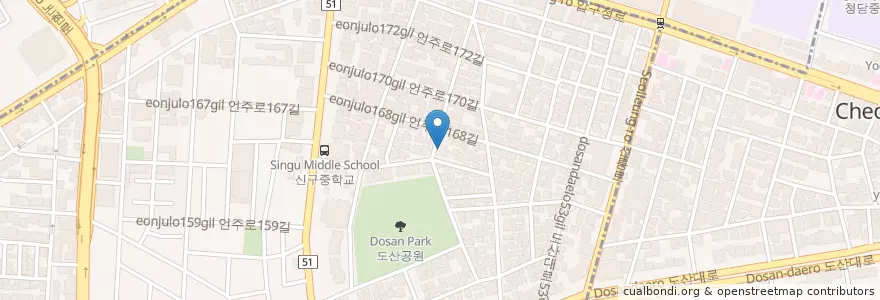 Mapa de ubicacion de 메이스튜디오 en كوريا الجنوبية, سول, 강남구, 신사동, 압구정동.