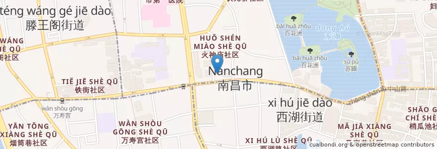 Mapa de ubicacion de 江西银行(中山路支行) en 중국, 장시성, 난창시, 东湖区, 百花洲街道.