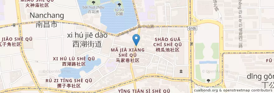 Mapa de ubicacion de 江西银行(系马桩支行) en China, Jiangxi, Nanchang, 西湖街道.