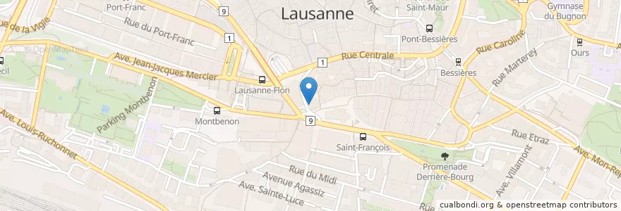 Mapa de ubicacion de Café Romand en 스위스, Vaud, District De Lausanne, 로잔.
