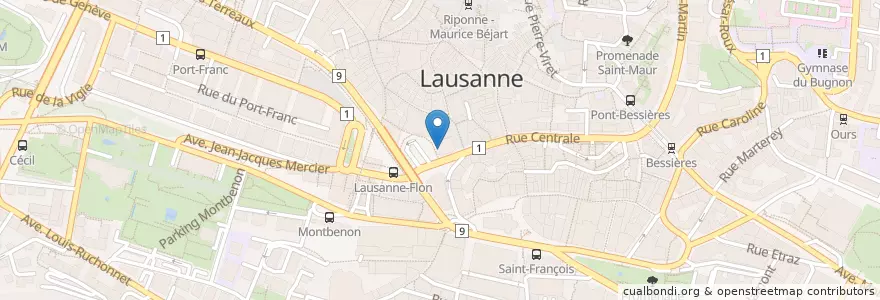 Mapa de ubicacion de Le Central en 스위스, Vaud, District De Lausanne, 로잔.