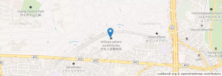Mapa de ubicacion de 渋谷上原郵便局 en Japan, Tokyo, Shibuya.