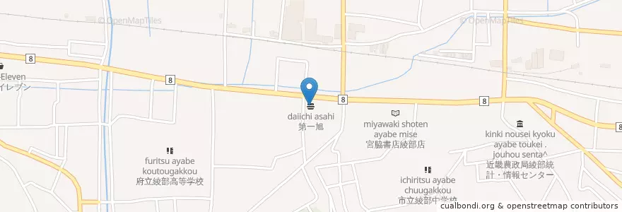 Mapa de ubicacion de 第一旭 en 日本, 京都府, 綾部市.