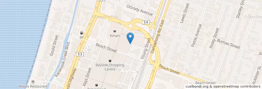 Mapa de ubicacion de Bayside Shopping Centre Rooftop Parking en 오스트레일리아, Victoria, City Of Frankston.