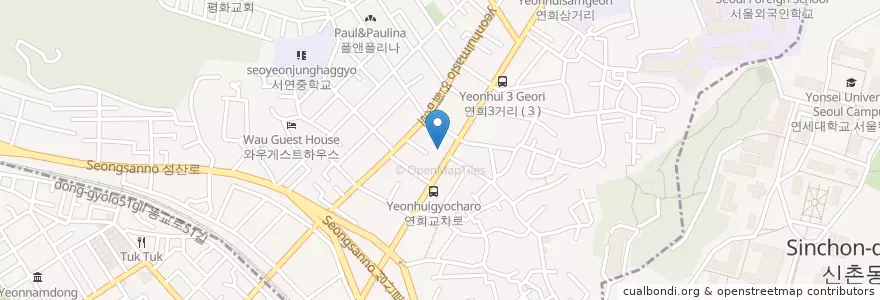 Mapa de ubicacion de 도미노피자 연희점 en 韩国/南韓, 首尔, 麻浦區, 西大門區, 연희동.