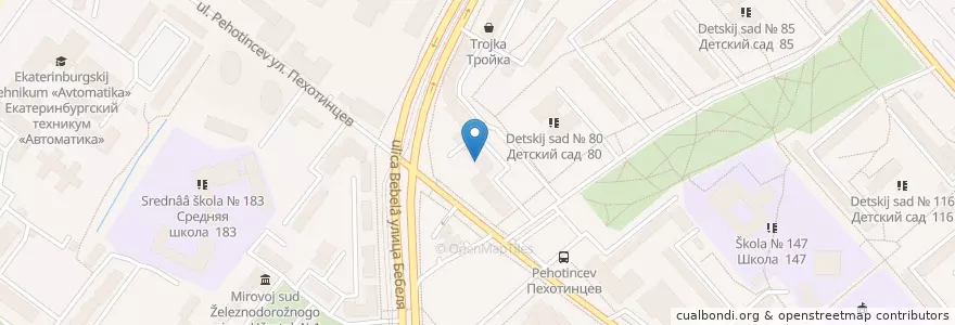 Mapa de ubicacion de Почтовое отделение № 141 en روسيا, منطقة فيدرالية أورالية, أوبلاست سفردلوفسك, بلدية يكاترينبورغ.