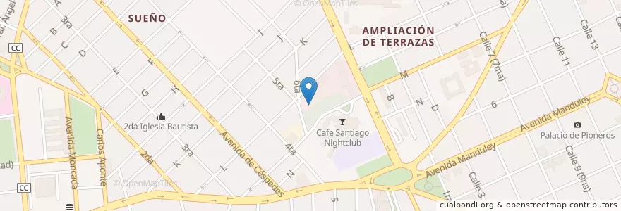 Mapa de ubicacion de Café Palmares en 古巴, Santiago De Cuba, Santiago De Cuba, Ciudad De Santiago De Cuba.