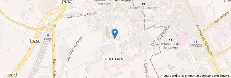 Mapa de ubicacion de Casa de Pasto das Carvalheiras en 葡萄牙, 北部大區, Braga, Cávado, Braga, Maximinos, Sé E Cividade.
