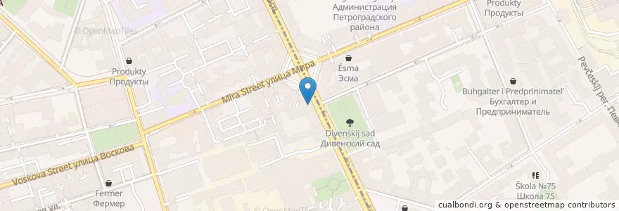 Mapa de ubicacion de LingvaCup en Russie, District Fédéral Du Nord-Ouest, Oblast De Léningrad, Saint-Pétersbourg, Петроградский Район, Округ Кронверкское.