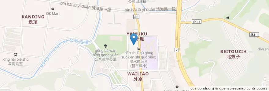 Mapa de ubicacion de 淡水崁頂郵局 en Taiwan, Nuova Taipei, Distretto Di Tamsui.