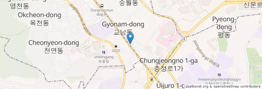 Mapa de ubicacion de Pizza Hut en South Korea, Seoul, Seodaemun-Gu.