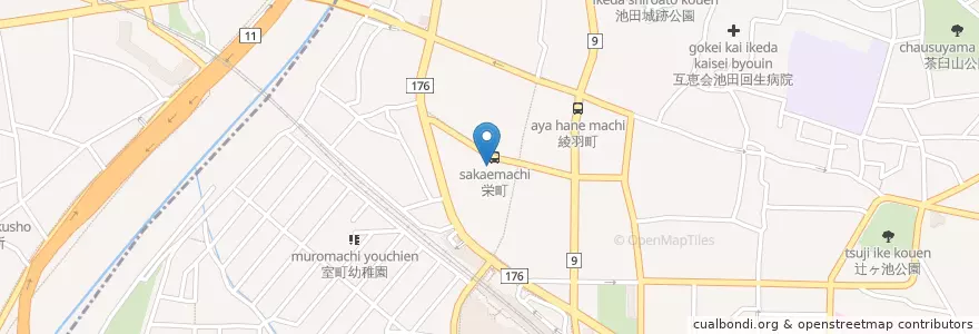 Mapa de ubicacion de 麺処 丸正 en 日本, 大阪府, 池田市.