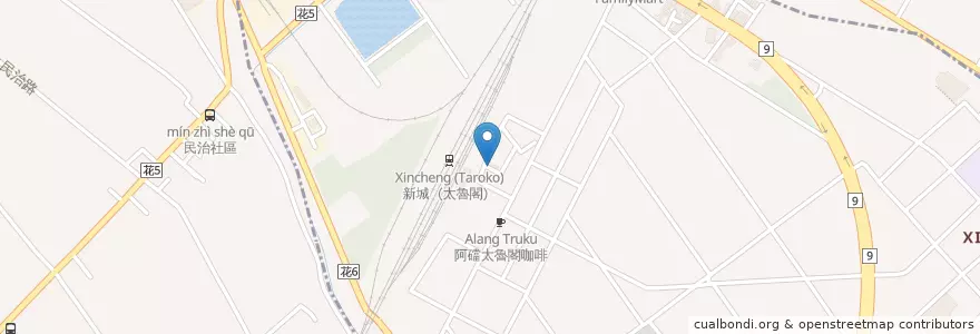 Mapa de ubicacion de 雞排店 en Taiwan, 臺灣省, Condado De Hualien, 新城鄉.