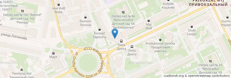 Mapa de ubicacion de Открытие en Russia, Northwestern Federal District, Arkhangelsk Oblast, Primorsky District, Городской Округ Архангельск.
