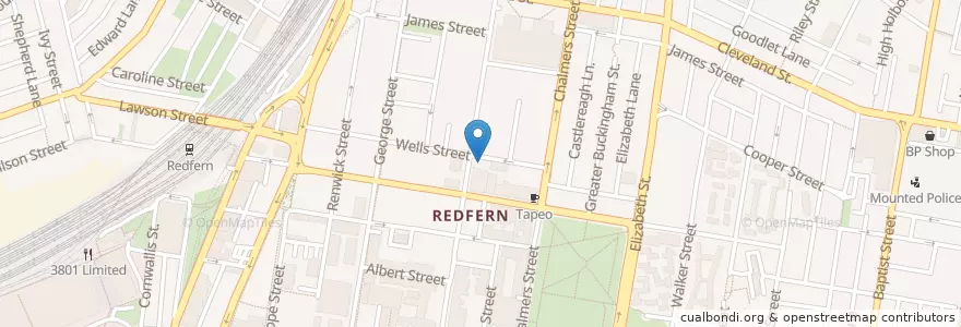 Mapa de ubicacion de Redfern Town Hall en Australia, New South Wales, Council Of The City Of Sydney, Sydney.