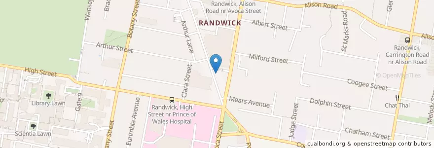 Mapa de ubicacion de 18 Grams espresso en Австралия, Новый Южный Уэльс, Sydney, Randwick City Council.