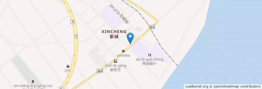 Mapa de ubicacion de 禧月特約早餐店 en Taiwán, Provincia De Taiwán, Condado De Hualien, 新城鄉.