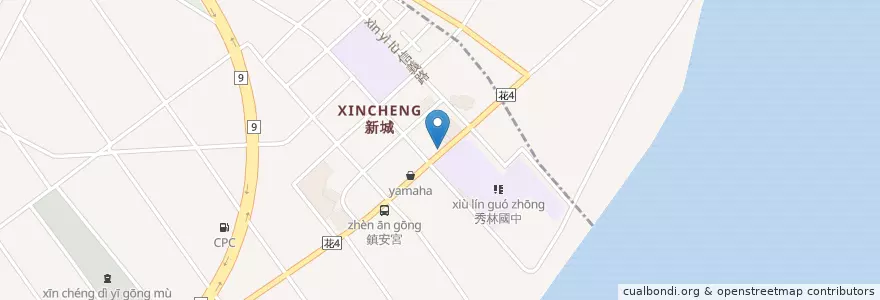 Mapa de ubicacion de 米粉羹、米粉炒、炒麵、早點 en Taiwan, 臺灣省, Condado De Hualien, 新城鄉.