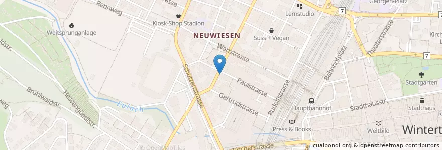 Mapa de ubicacion de Tandoor Restaurant + Takeaway en 스위스, 취리히, Bezirk Winterthur, Winterthur.