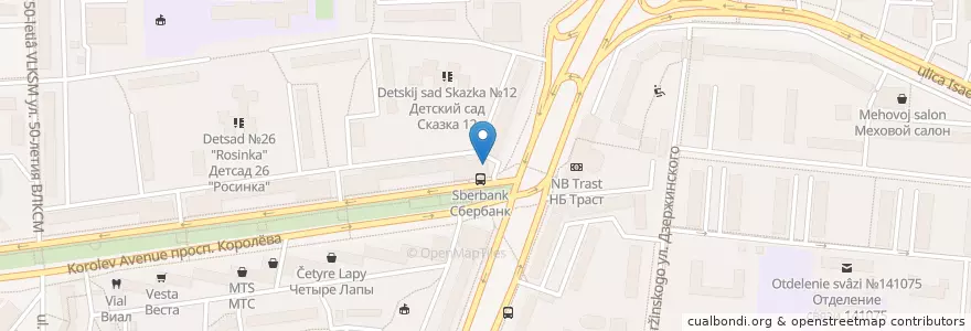 Mapa de ubicacion de Отделение связи №141077 en Rusia, Distrito Federal Central, Óblast De Moscú, Городской Округ Королёв.