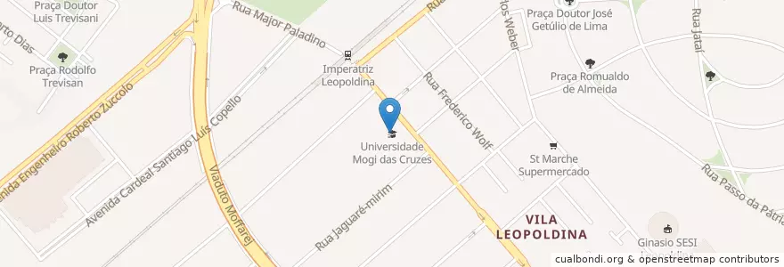 Mapa de ubicacion de Universidade Mogi das Cruzes en برزیل, منطقه جنوب شرقی برزیل, سائوپائولو, Região Geográfica Intermediária De São Paulo, Região Metropolitana De São Paulo, Região Imediata De São Paulo, سائوپائولو.