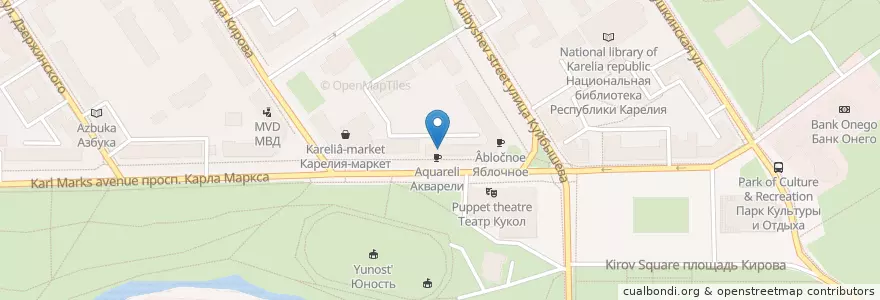 Mapa de ubicacion de Акварели en Russie, District Fédéral Du Nord-Ouest, République De Carélie, Прионежский Район, Петрозаводский Городской Округ.