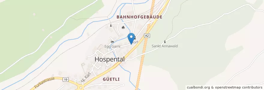 Mapa de ubicacion de Krone en Zwitserland, Uri, Korporation Ursern, Hospental.