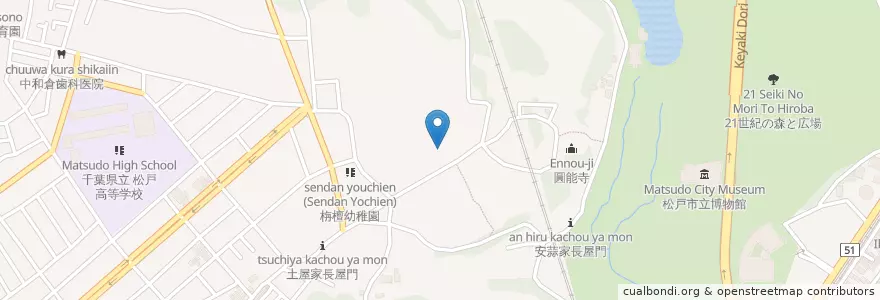 Mapa de ubicacion de 千駄堀天神 (Sendabori Tenjin Shrine) en Japan, Chiba Prefecture, Matsudo.