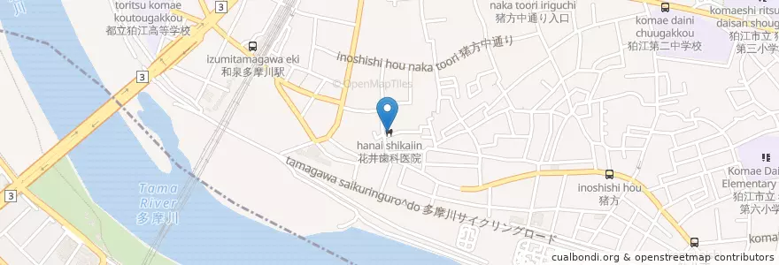 Mapa de ubicacion de 花井歯科医院 en Giappone, Prefettura Di Kanagawa, Tokyo, 川崎市, 狛江市, 多摩区.