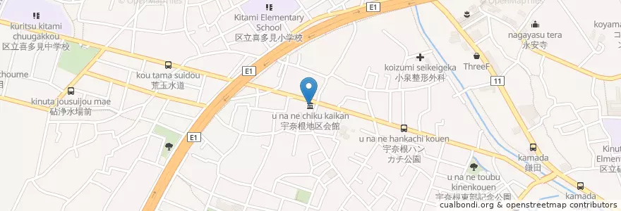 Mapa de ubicacion de 宇奈根地区会館 en Japonya, 東京都, 世田谷区.