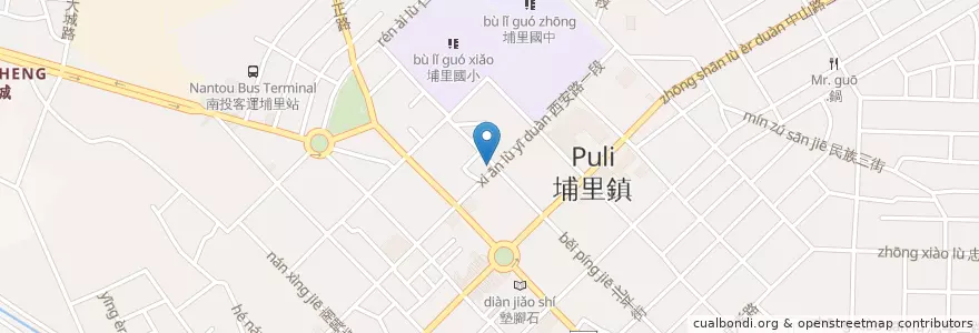 Mapa de ubicacion de 阿甲肉圓 en 臺灣, 臺灣省, 南投縣, 埔里鎮.