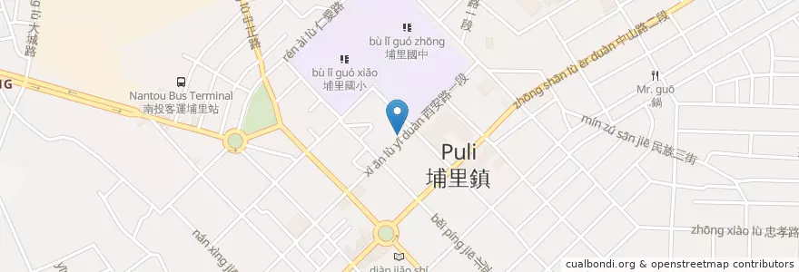 Mapa de ubicacion de 半月燒縣餅專賣店 en Taiwan, Taiwan Province, Nantou County, Puli Township.