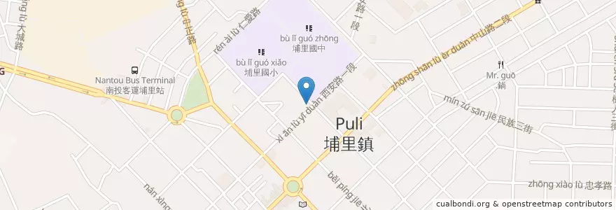 Mapa de ubicacion de 傻師傅湯包埔里店 en Taiwan, Provincia Di Taiwan, Contea Di Nantou, 埔里鎮.
