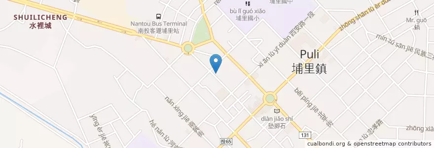Mapa de ubicacion de 加賀屋火鍋燒烤 en Taiwan, Taiwan, Landkreis Nantou, Puli.