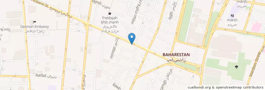 Mapa de ubicacion de بانک پارسیان en ایران, استان تهران, شهرستان تهران, تهران, بخش مرکزی شهرستان تهران.