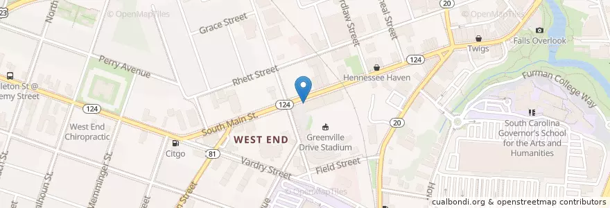 Mapa de ubicacion de Liberty Tap Room & Grille en Amerika Birleşik Devletleri, Güney Karolina, Greenville County, Greenville.