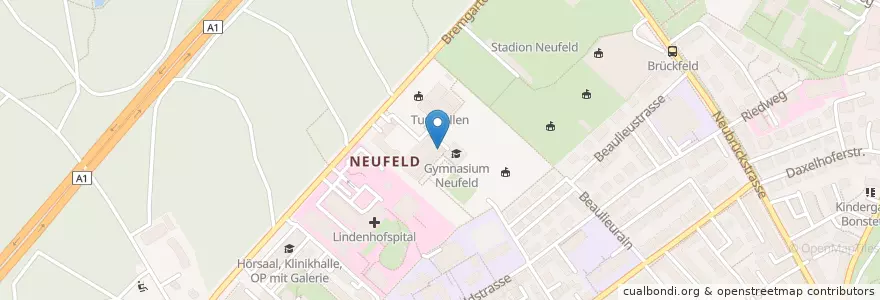 Mapa de ubicacion de Mediothek Gymnasium Neufeld en Schweiz/Suisse/Svizzera/Svizra, Bern/Berne, Verwaltungsregion Bern-Mittelland, Verwaltungskreis Bern-Mittelland, Bern.