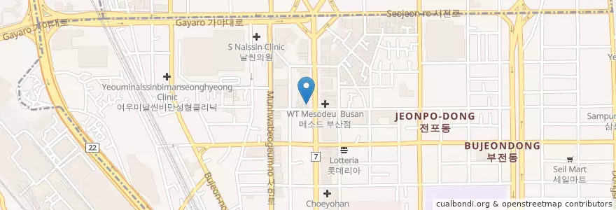 Mapa de ubicacion de 스타벅스 en Coreia Do Sul, Busan, 부산진구, 부전동.