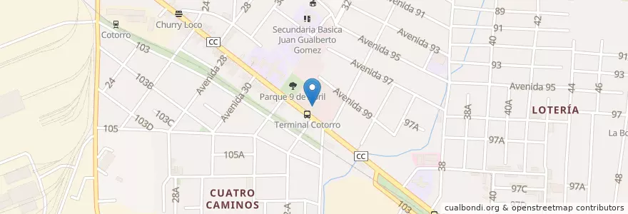 Mapa de ubicacion de Terminal Cotorro A5-A6-A7-A9-A10-A19-A21-A47-A52-C1-C2 en Kuba, Havanna, Cotorro.