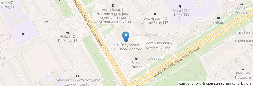 Mapa de ubicacion de Киноград en Russie, District Fédéral Du Nord-Ouest, Oblast De Léningrad, Saint-Pétersbourg, Фрунзенский Район, Округ № 72.