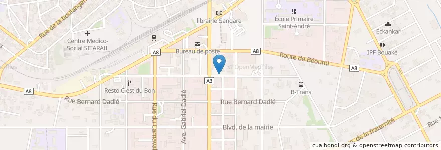 Mapa de ubicacion de Restaurant Bar Le 712 en コートジボワール, Vallée Du Bandama, Gbêkê.