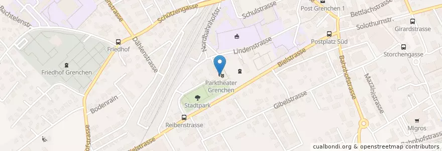 Mapa de ubicacion de Parktheater Grenchen en Switzerland, Solothurn, Amtei Solothurn-Lebern, Bezirk Lebern, Grenchen.