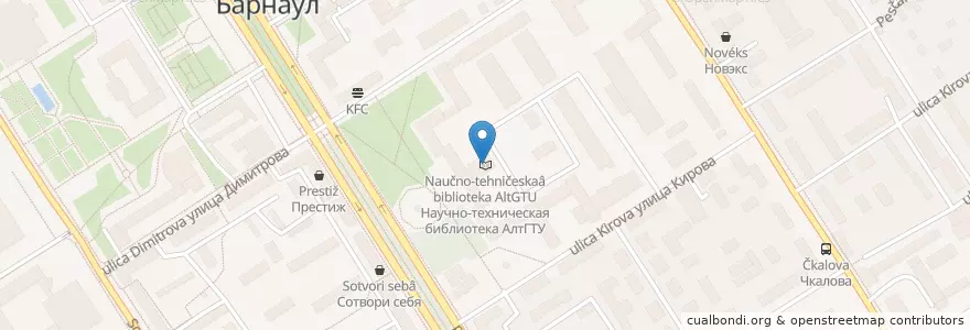 Mapa de ubicacion de Научно-техническая библиотека АлтГТУ en Rússia, Distrito Federal Siberiano, Алтайский Край, Городской Округ Барнаул.